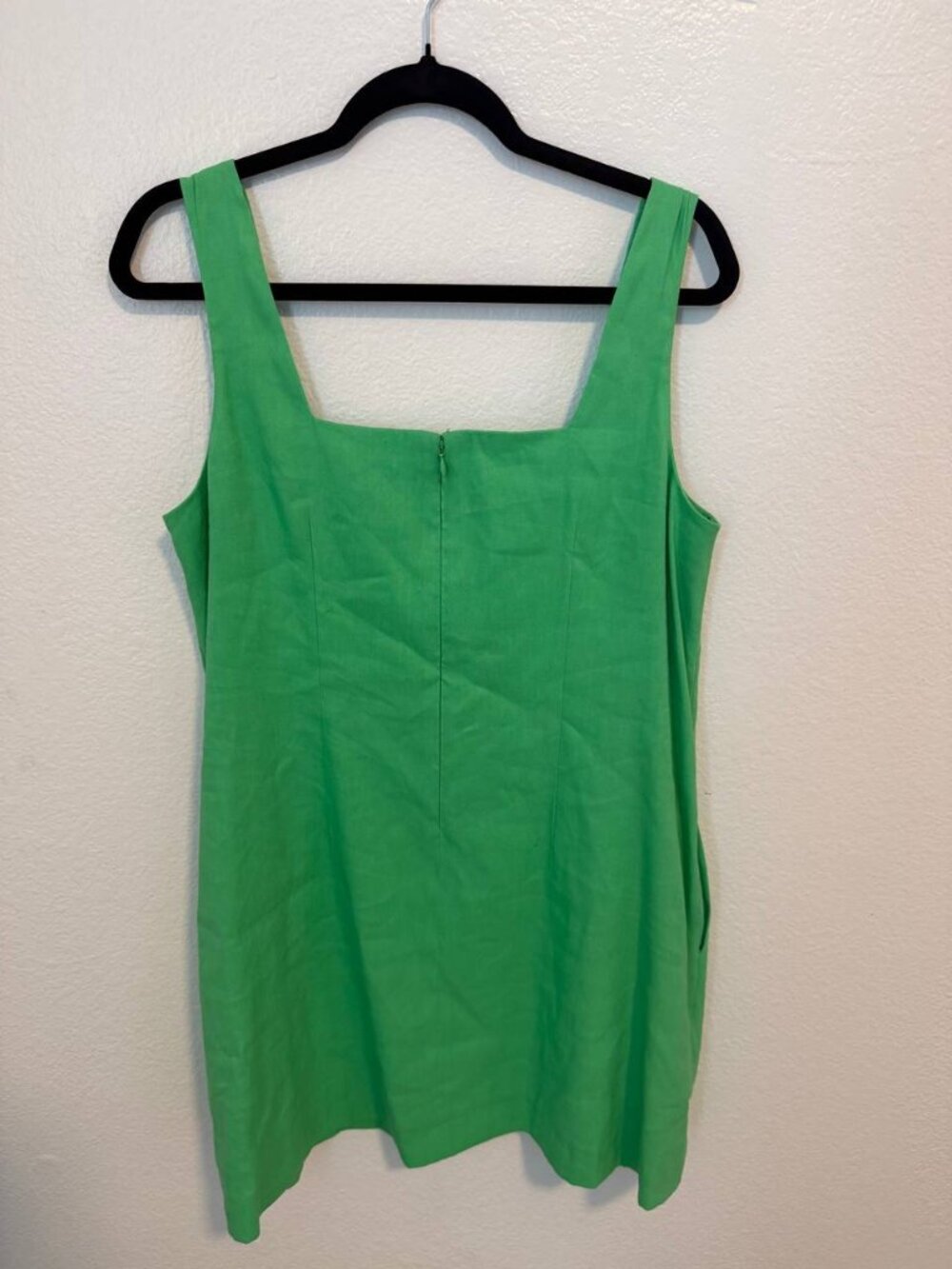 NWT Antonio Melani Women Mini Dress L Green Linen Square Neck Sleeveless Pockets - Picture 5 of 11